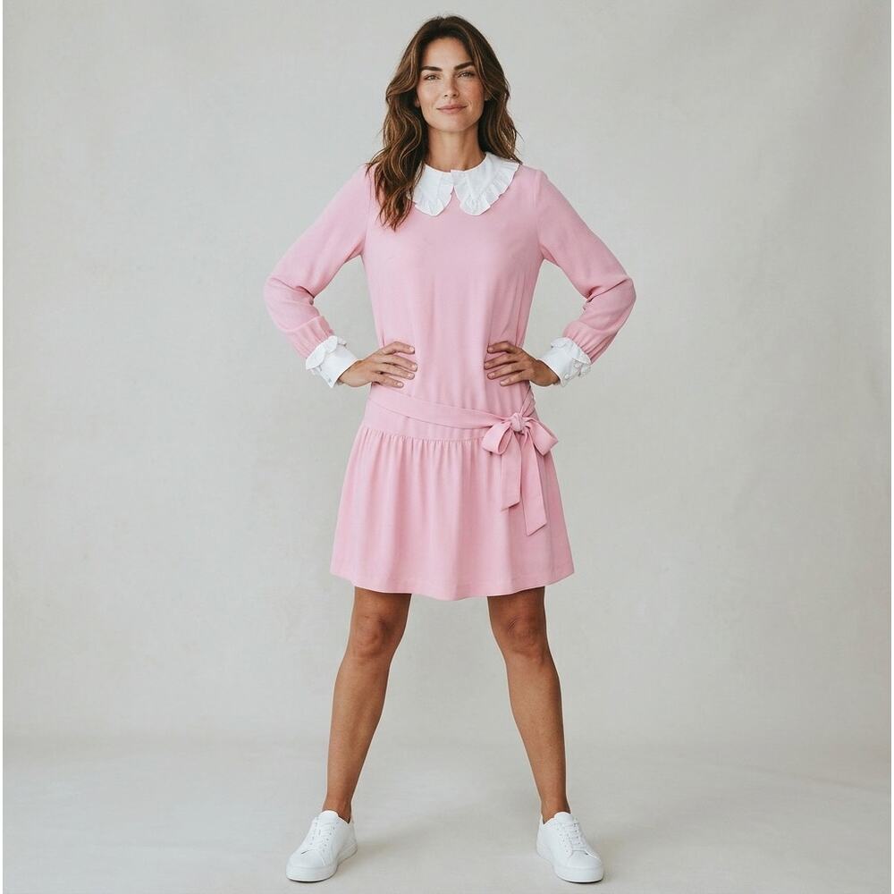Mod Peter Pan Collar Dress Pink Babydoll Drop Waist Sears Vintage -